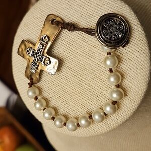 Faux Pearl & Cross Bracelet